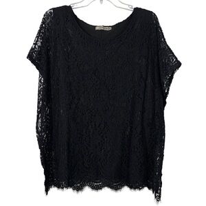 Ana & Kate Black Lace Poncho Fit Lined Blouse Top Plus Size Stretchy 2X Dark